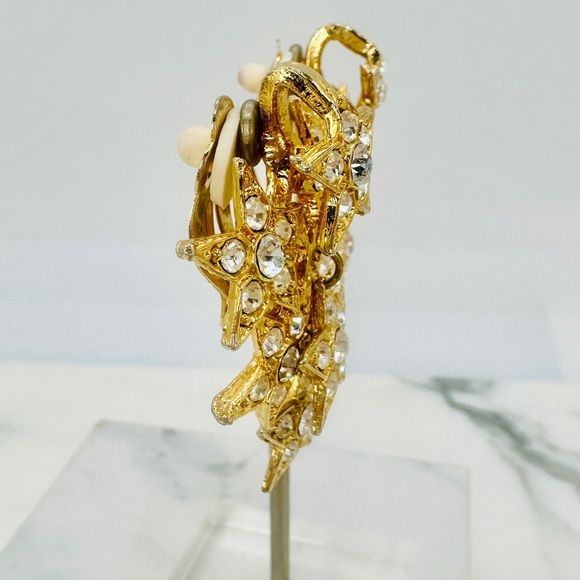 Vintage 80s Star Cluster Earrings Clip On Crystal Disco Glam Articulated Dangle - Picture 7 of 9